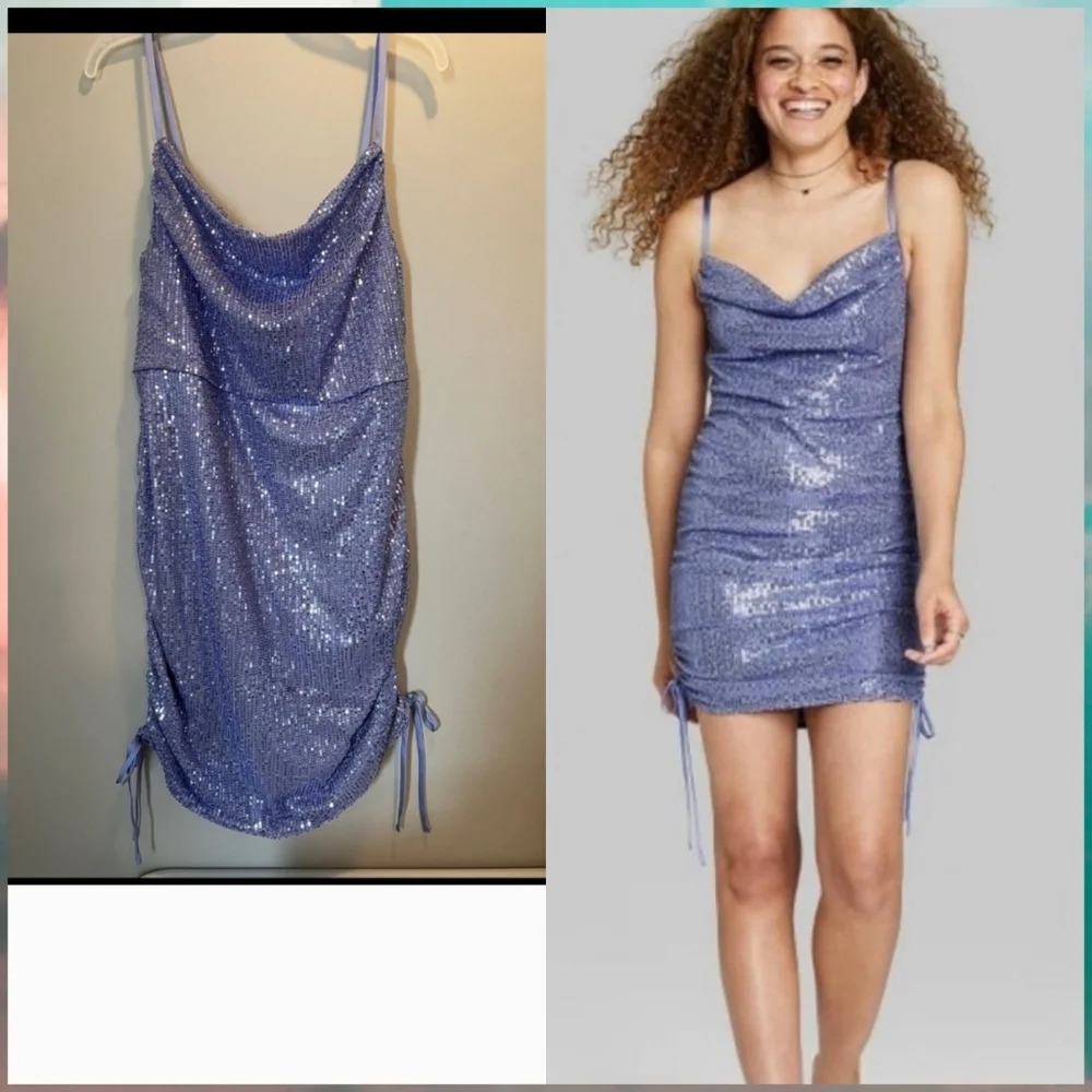 Wild Fable XXL Plum Blue Sequin Sleeveless Ruched Side Bodycon New